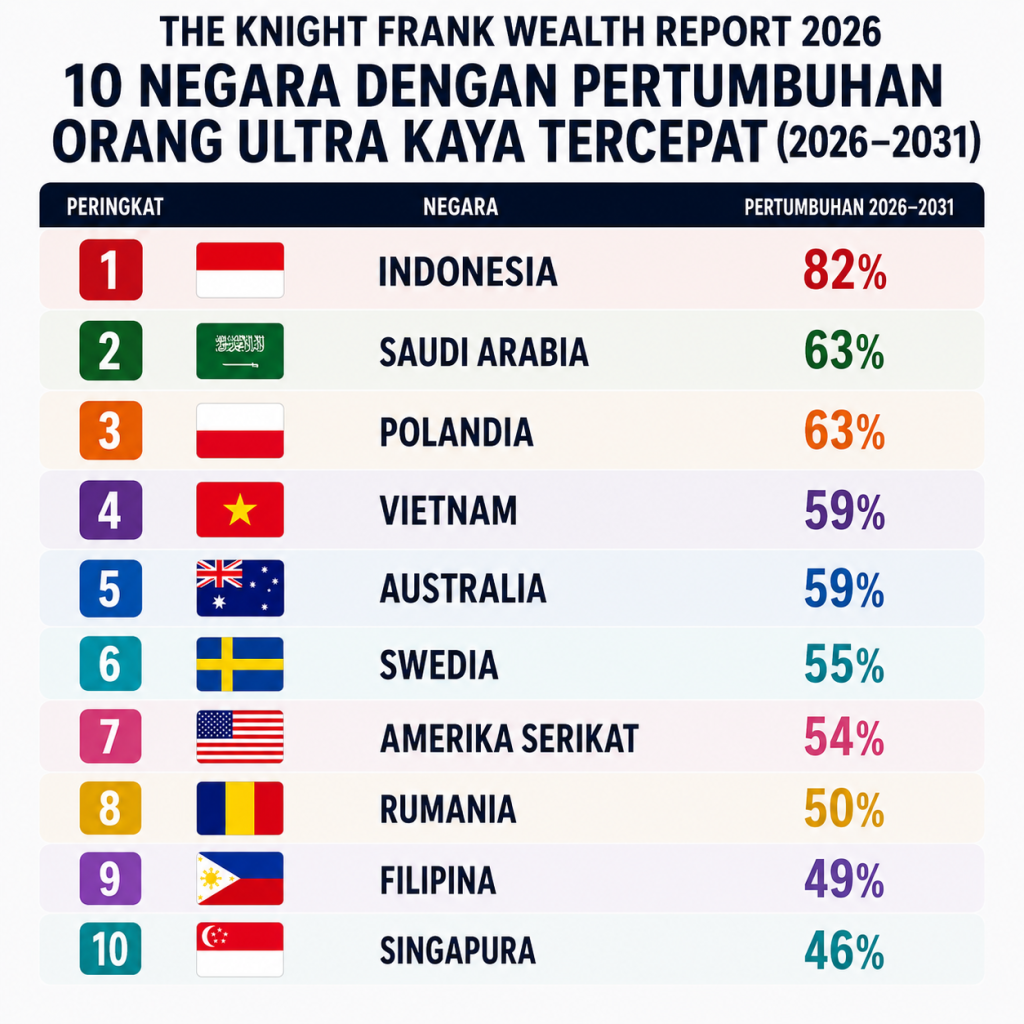 Data negara orang super kaya Knight Frank 2026